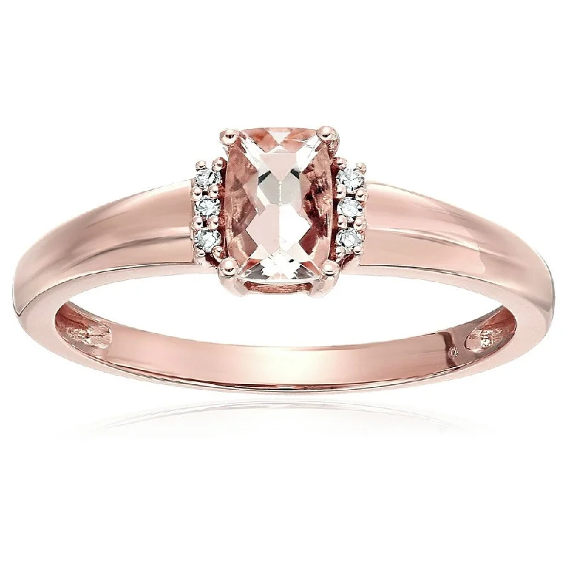 10k Rose Gold Morganite & Diamond Accented Engagement Ring, Size 7 - Pink