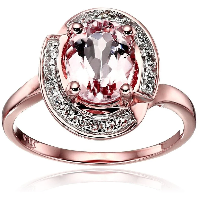 10k Rose Gold Morganite, Diamond Swirl Halo Engagement Ring - Pink