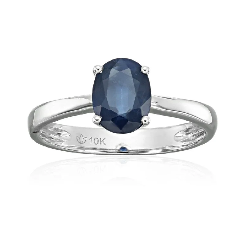 10k White Gold Genuine Blue Sapphire Solitaire Engagement Ring