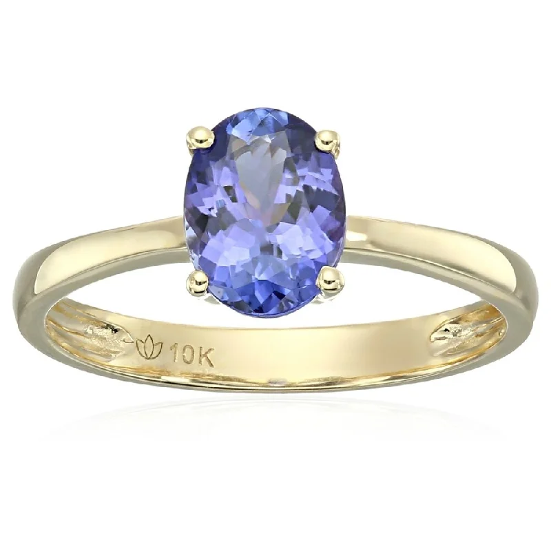 10k Yellow Gold AAA Tanzanite Oval Solitaire Engagement Ring Size - 7