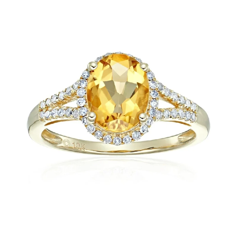 10k Yellow Gold Citrine and Diamond Engagement Ring