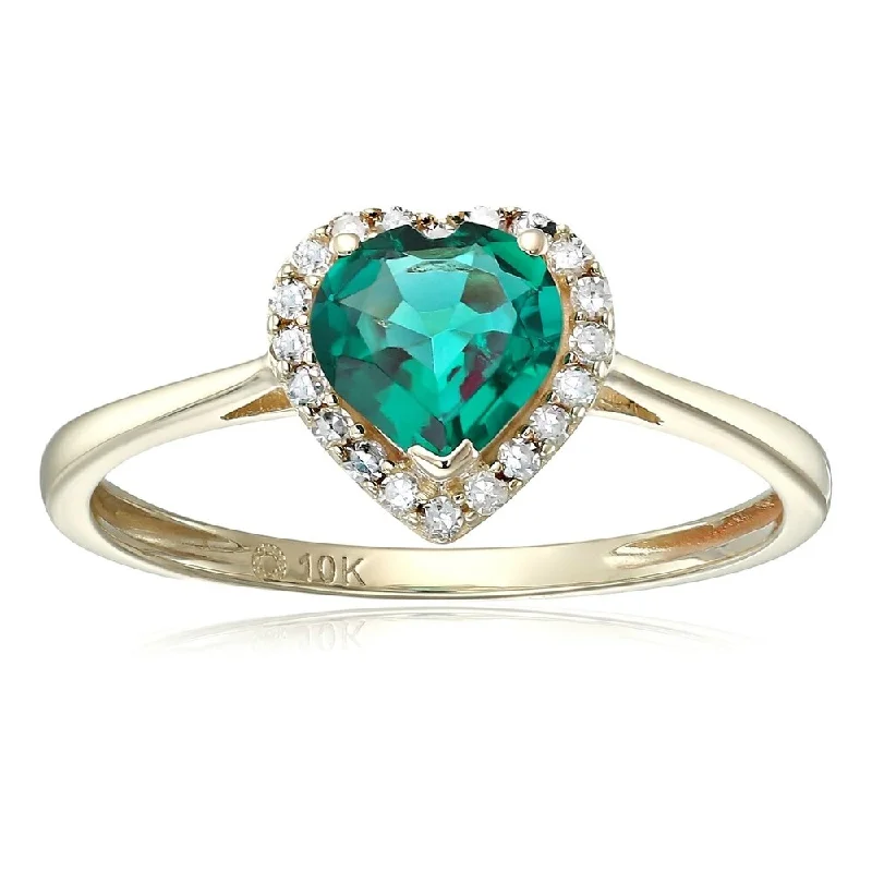 10k Yellow Gold Created Emerald & Diamond Solitaire Ring, Size 7 - Green