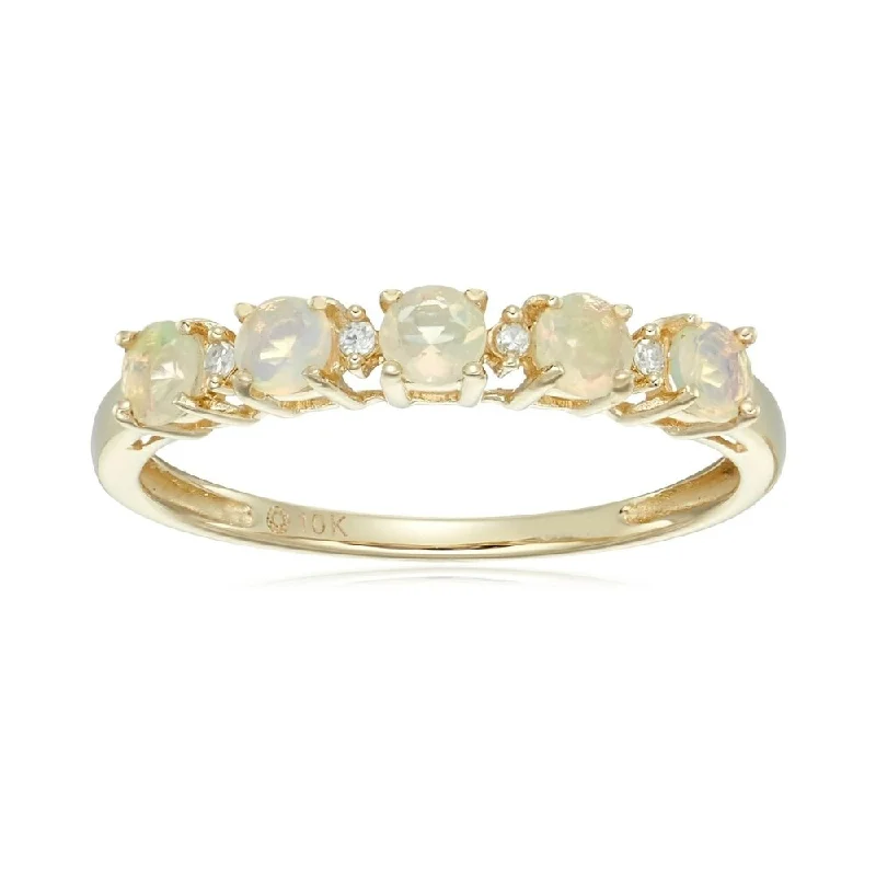 10k Yellow Gold Ethiopian Opal & Diamond Stackable Ring, Size 7 - White