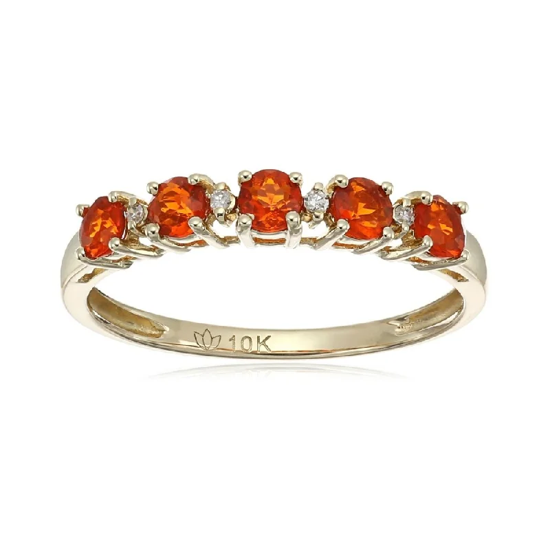 10k Yellow Gold Mexican Fire Opal & Diamond Stackable Ring