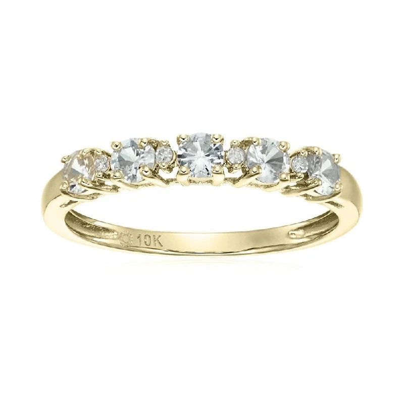 10k Yellow Gold White Sapphire & Diamond Stackable Ring, Size 7