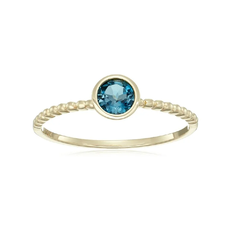 10kt Yellow Gold London Blue Topaz Beaded Stack Ring