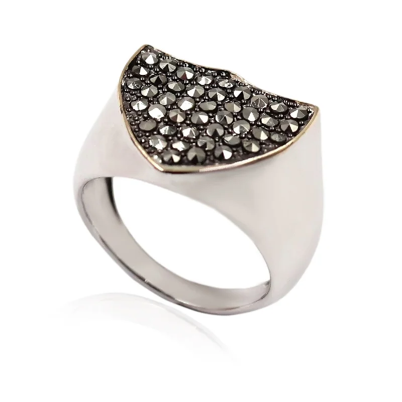 14k Gold and Sterling Silver Marcasite Ring