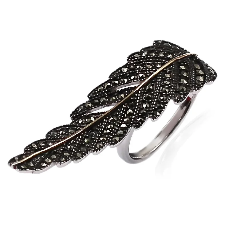 14k Gold and Sterling Silver Marcasite Ring