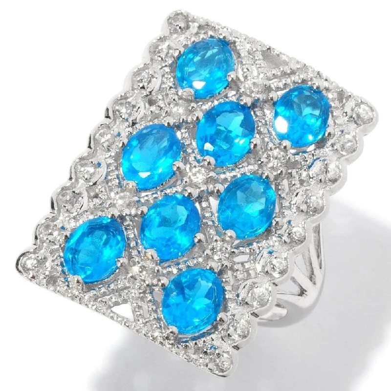 14k Gold Apatite and White Zircon Rectangle Ring