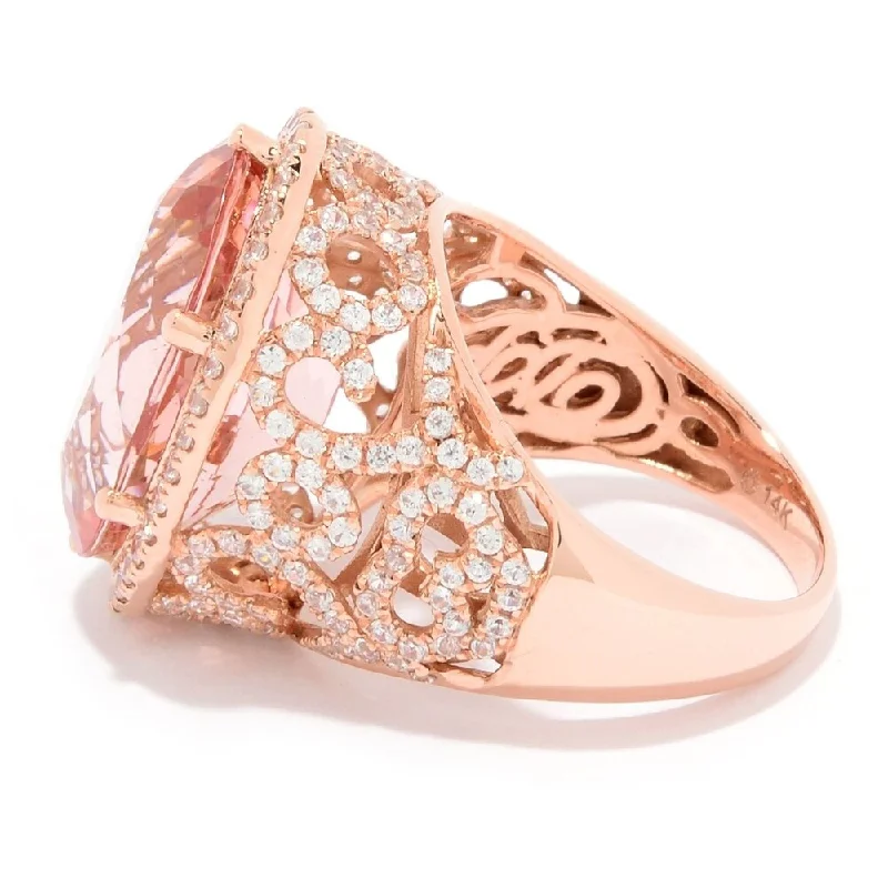 14K Rose Gold 13.31ctw Oval Morganite & White Zircon Ring