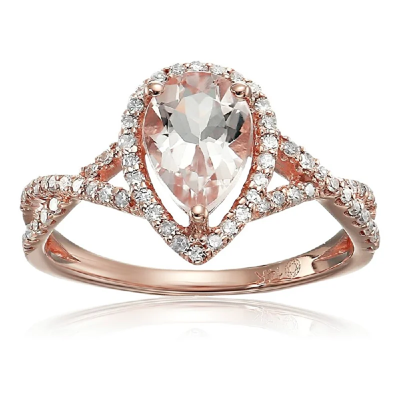 14k Rose Gold Morganite and Diamond Solitaire Infinity Shank Engagement Ring , Size 8