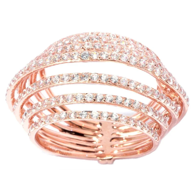 14k Rose Gold White Zircon Tiered Seven-row Ring