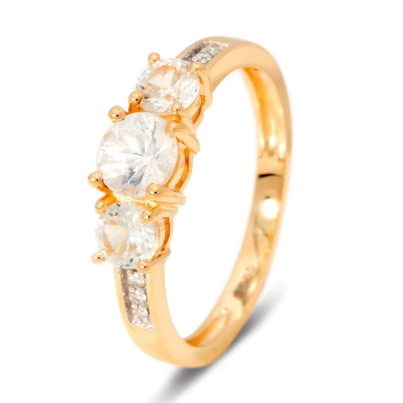 14k Yellow Gold White Natural Zircon 3 Stone Ring