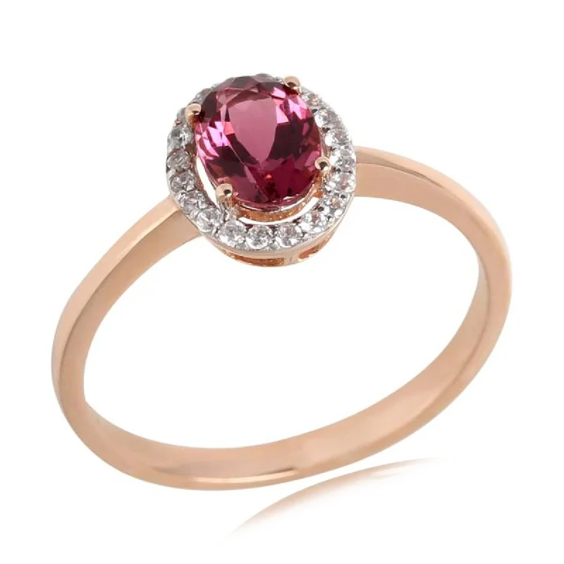 14Kt Rose Gold Pink Tourmaline and White Zircon Gemstone solitaire Ring