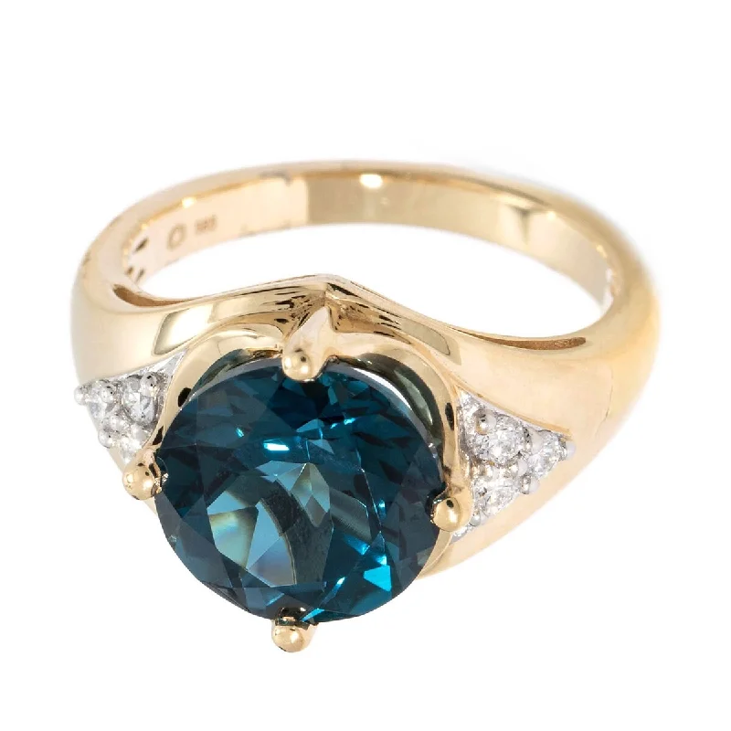 14Kt Yellow Gold London Blue Topaz and Diamond Ring