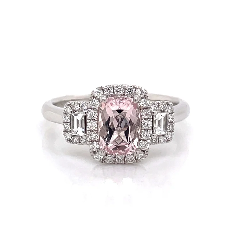 18ct White Gold Emerald Cut Morganite & Diamond Ring