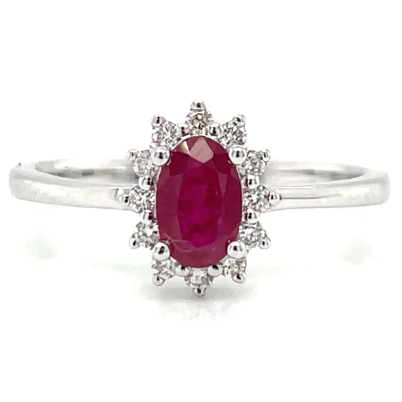 9ct White Gold Earth Grown Princess Di Style Ruby & Diamond Ring