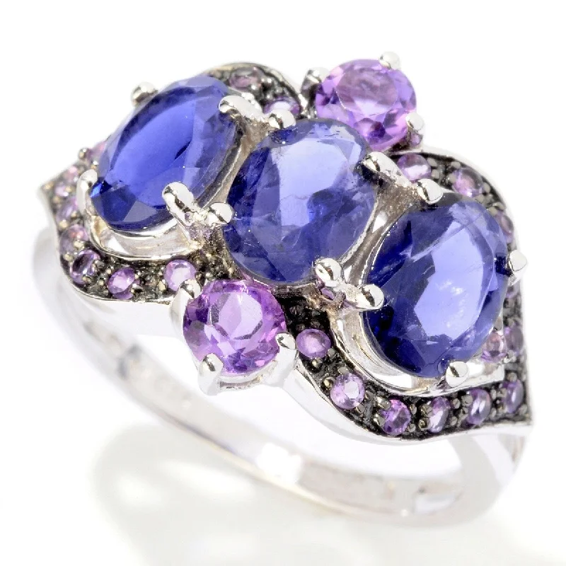 925 Sterling Silver African Amethyst and Iolite Ring