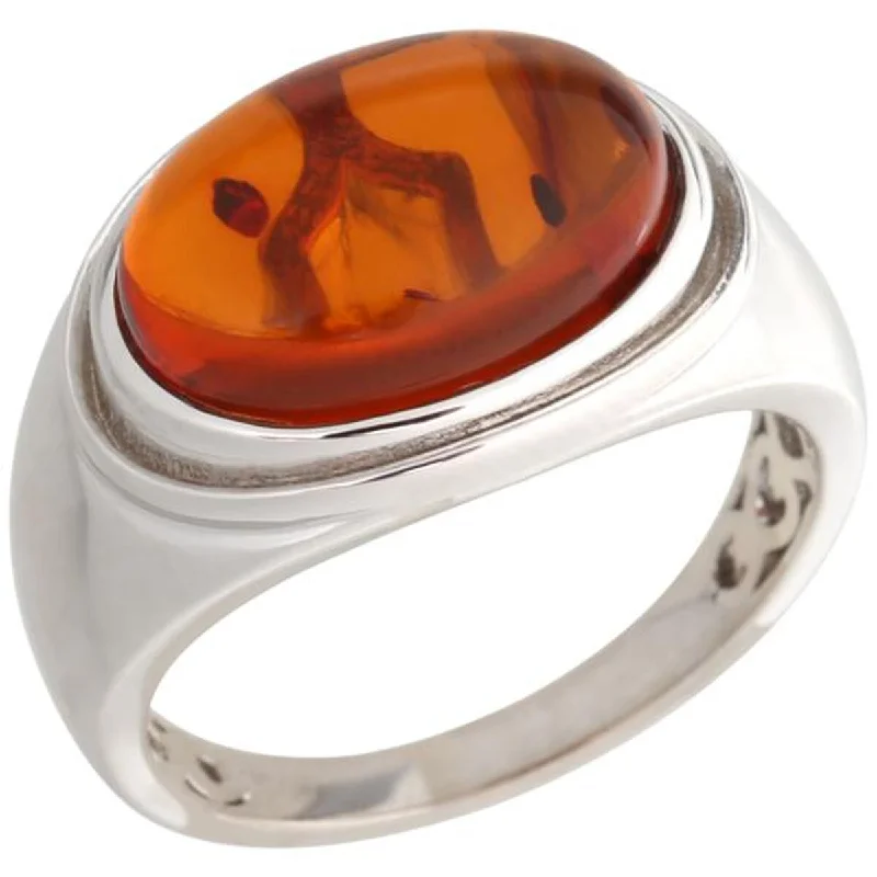 925 Sterling Silver Baltic Amber Gemstone Solitaire Ring