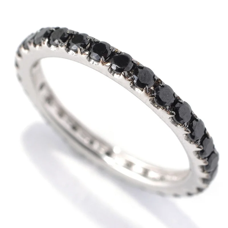 925 Sterling Silver Black Spinel and White Natural Zircon Gemstone Eternity Band Ring