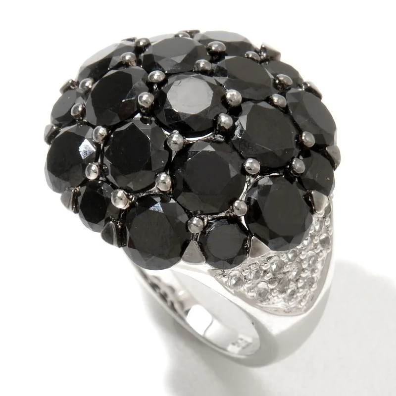 925 Sterling Silver Black Spinel and White Topaz Ring