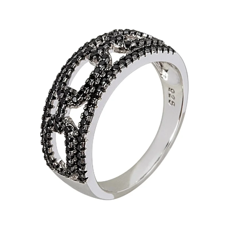 925 Sterling Silver Black Spinel Band Ring