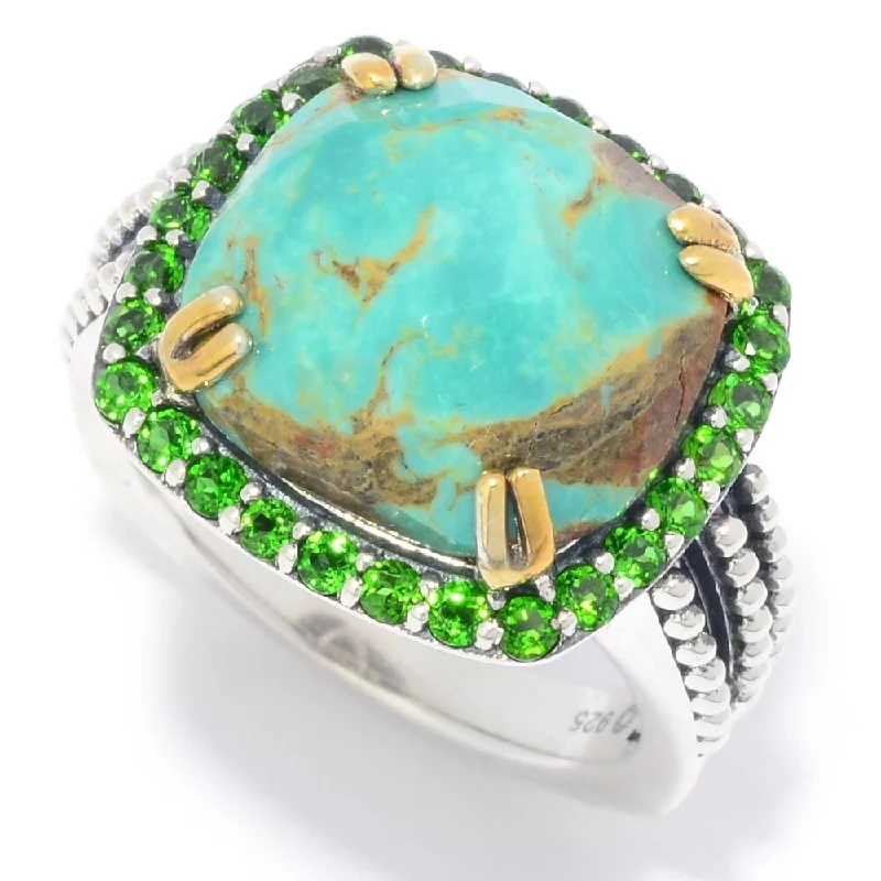 925 Sterling Silver Chrome Diopside and Tyrone Turquoise Ring