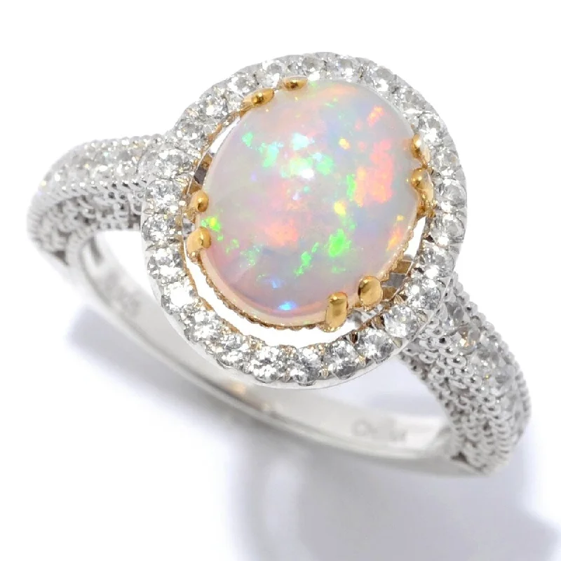 925 Sterling Silver Ethiopian Opal and White Natural Zircon Ring