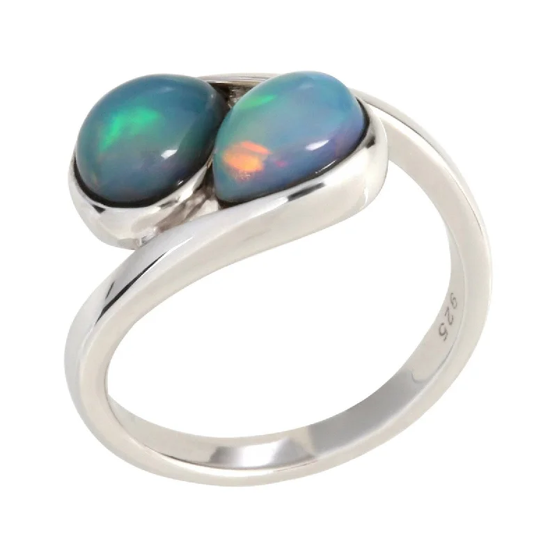 925 Sterling Silver Ethiopian Opal Bypass Ring