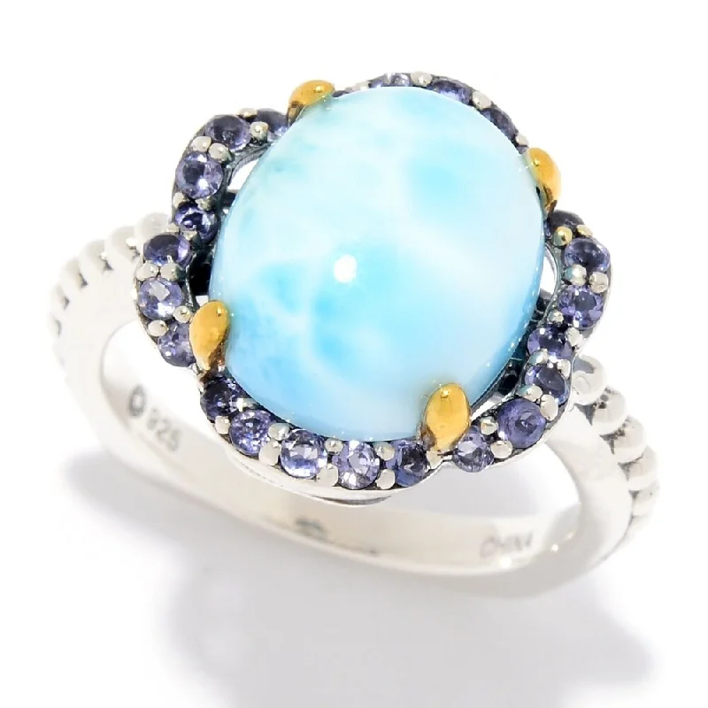 925 Sterling Silver Larimar and Iolite Ring