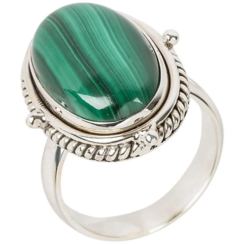 925 Sterling Silver Malachite Gemstone Solitaire Ring