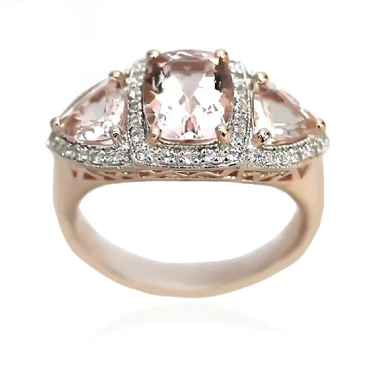 925 Sterling Silver Morganite and White Topaz Ring