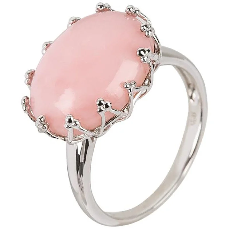 925 Sterling Silver Pink Opal Gemstone Solitaire Ring