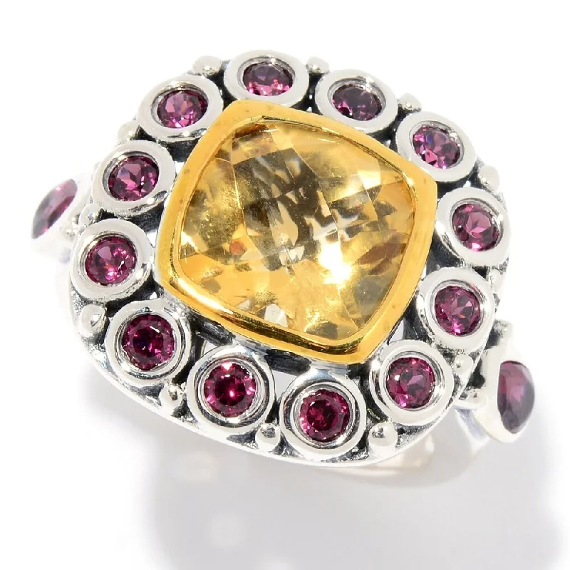 925 Sterling Silver Rhodolite Garnet and Citrine Ring