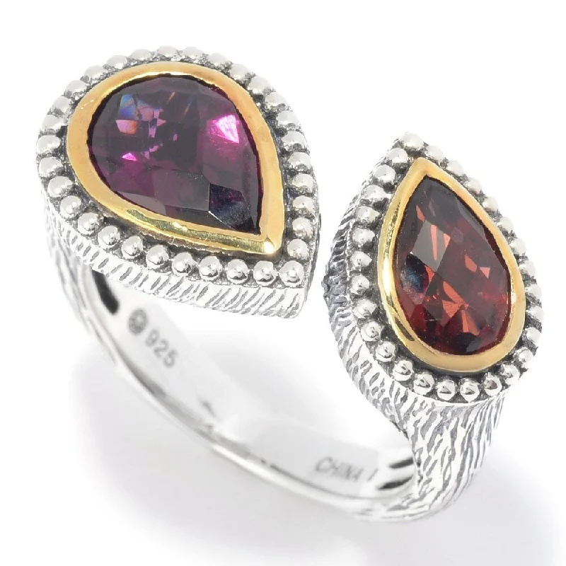 925 Sterling Silver Rhodolite Garnet and Red Garnet Bypass Ring