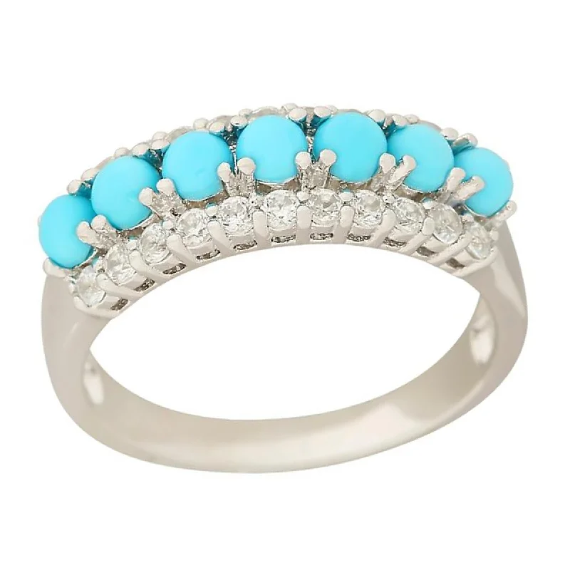 925 Sterling Silver Sleeping Beauty Turquoise and White Natural Zircon Ring