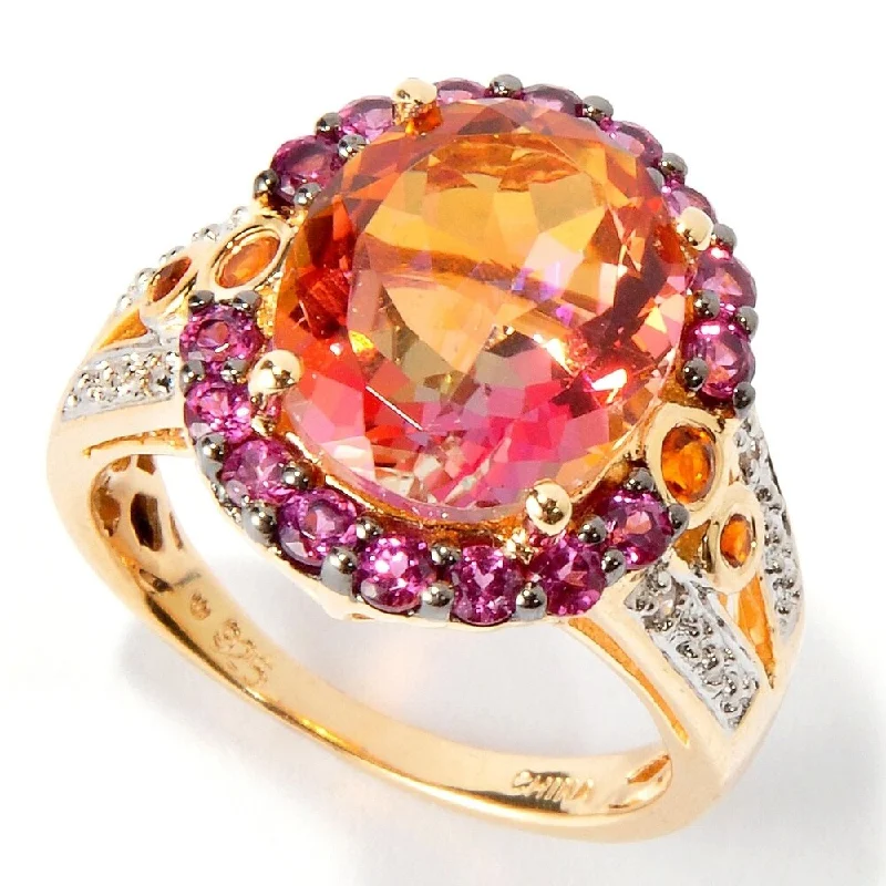 925 Sterling Silver Sunset Topaz,Madeira Citrine,Rhodolite Garnet Size 11