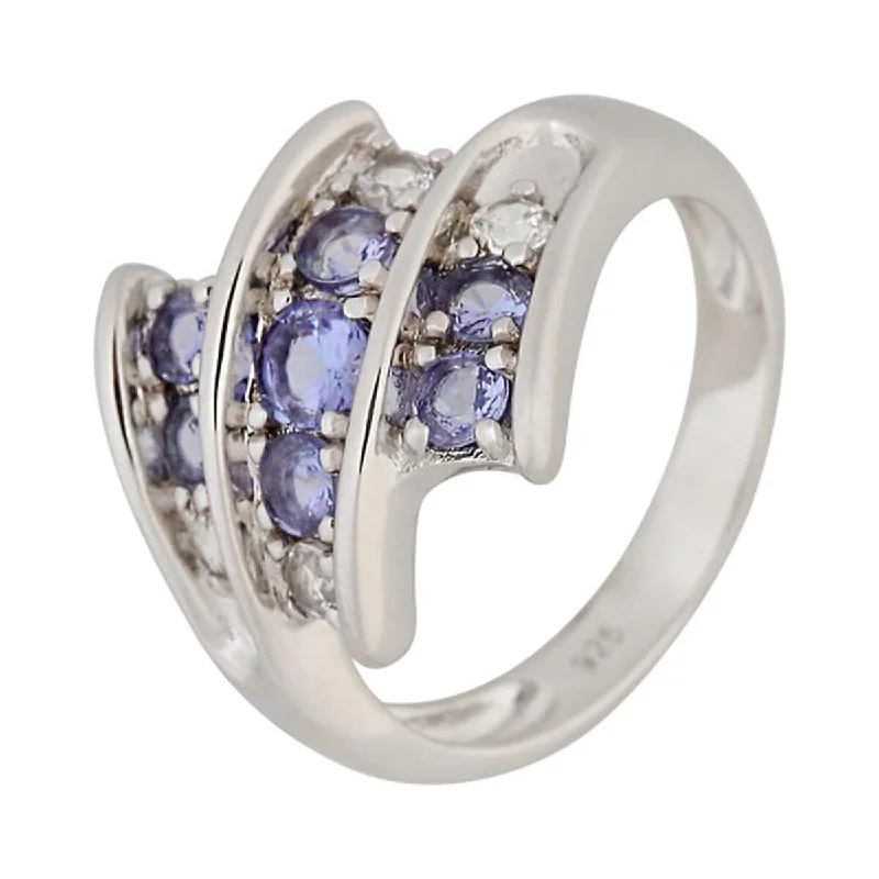 925 Sterling Silver Tanzanite and White Natural Zircon Ring