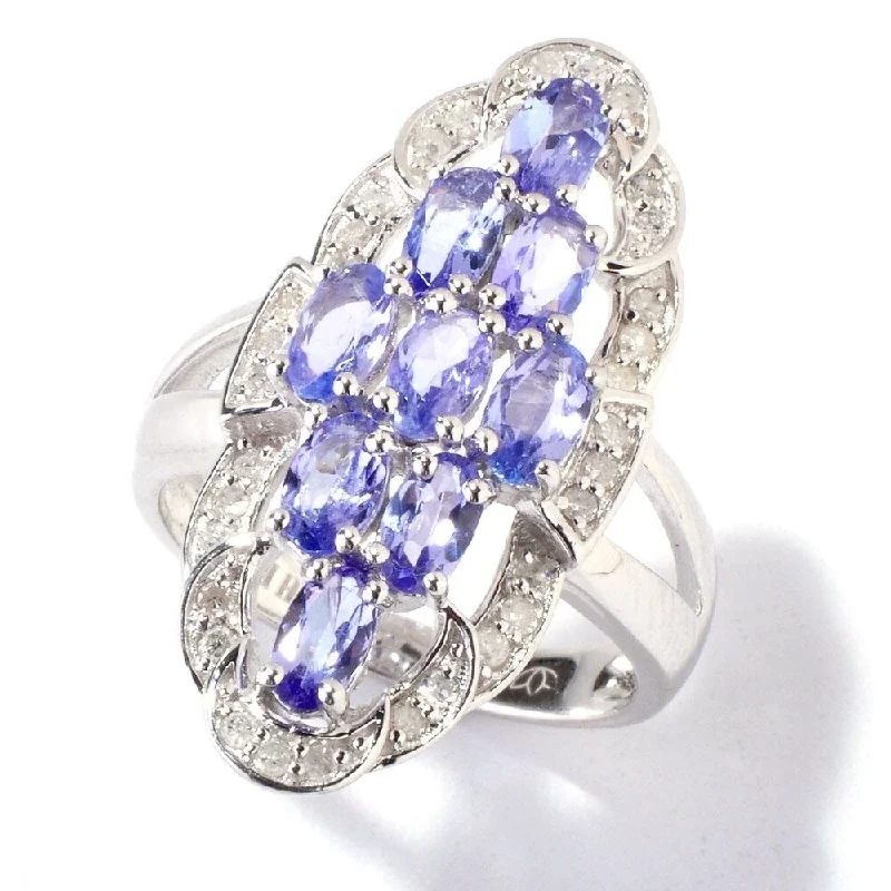 925 Sterling Silver White Cz and Tanzanite Ring