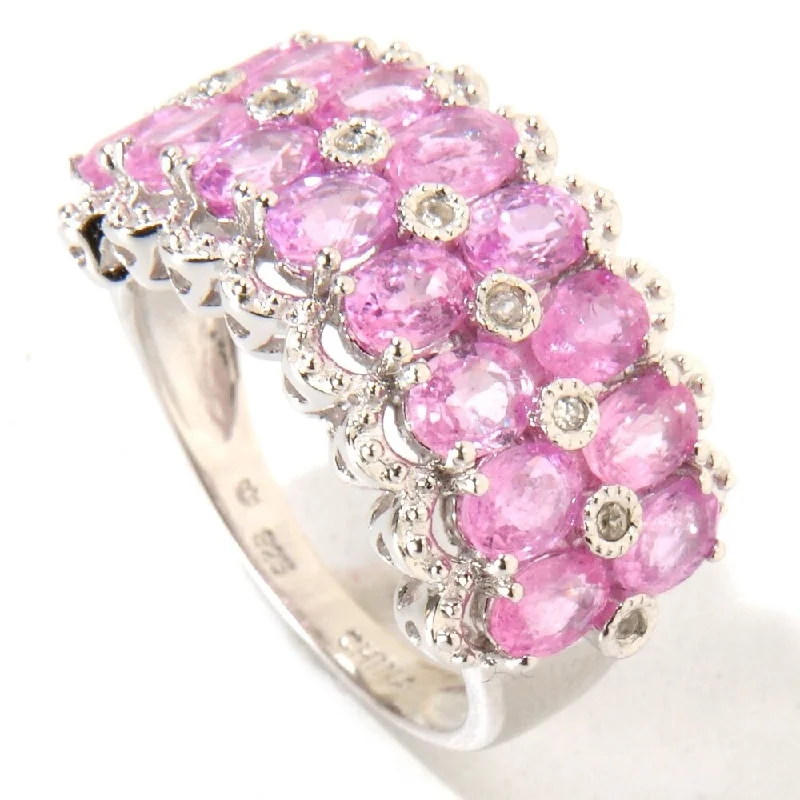 925 Sterling Silver White Natural Zircon and Pink Sapphire Ring