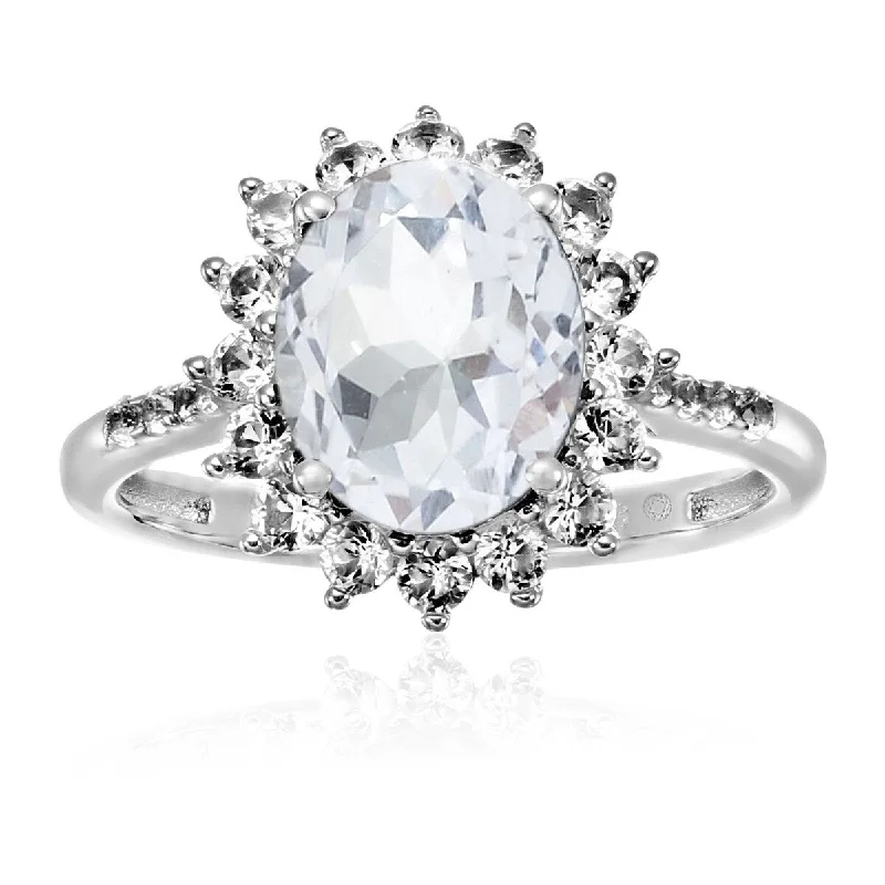 925 Sterling Silver White Topaz and Created White Sapphire Ring