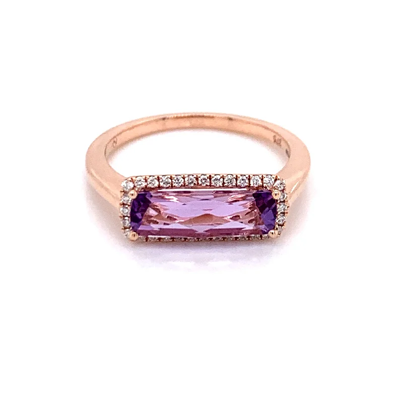 9ct Rose Gold Diamond & 1.32ct Rose De France Amethyst Ring