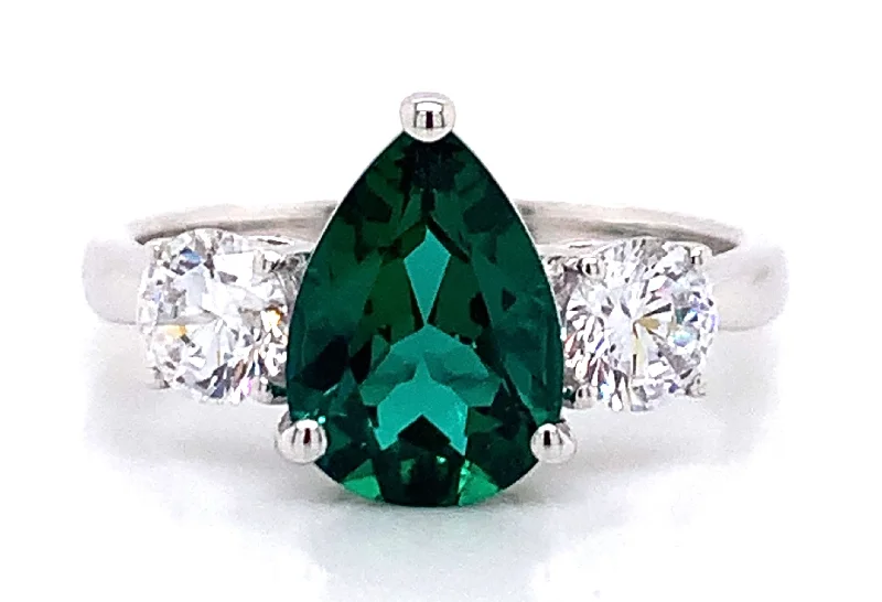 9ct White Gold Lab Created Emerald & Cubic Zirconia Ring