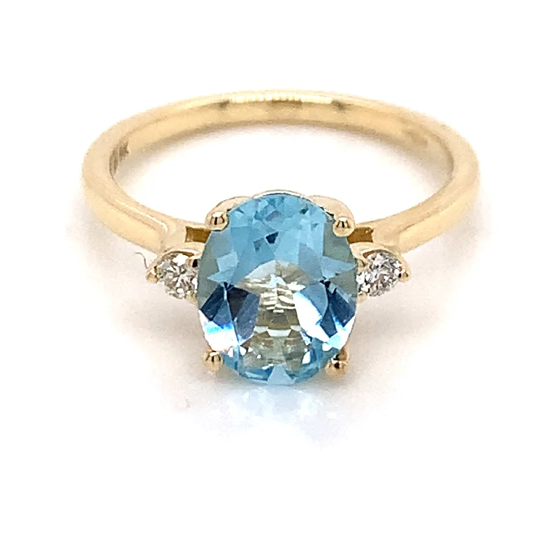 9ct Yellow Gold Earth Grown 2ct Sky Blue Topaz And 0.08ct Diamond Ring