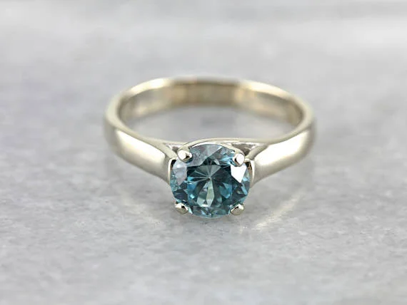 Blue Zircon Solitaire White Gold Ring