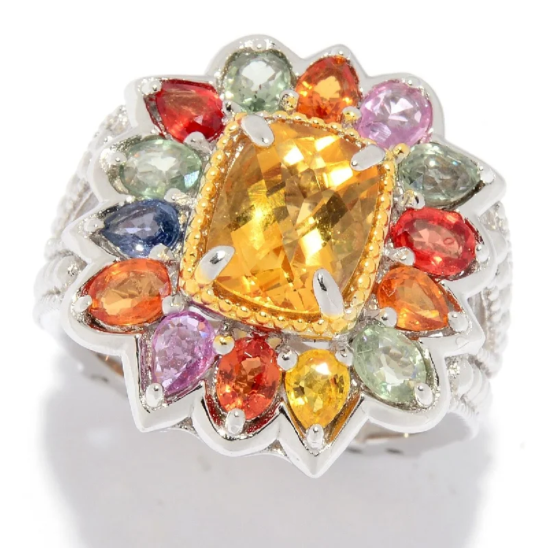 Dallas Prince Designs 4.58ctw Citrine & Multi Color Sapphire Flower Ring