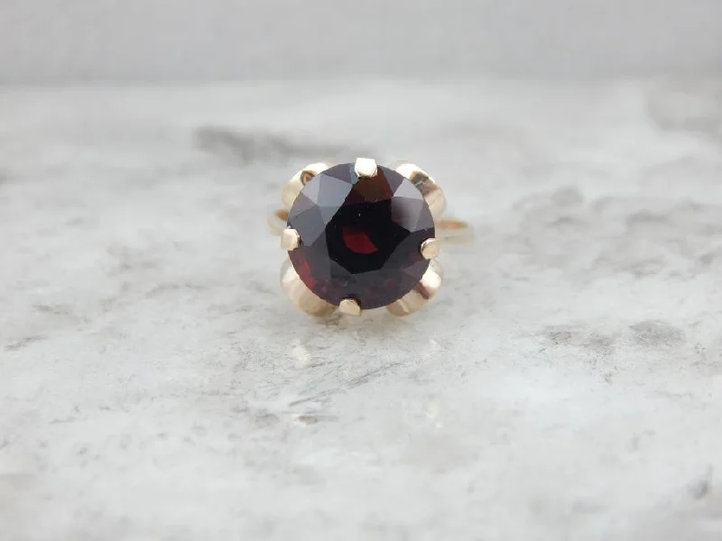 Deep Red Garnet in Mid Century Cocktail Ring