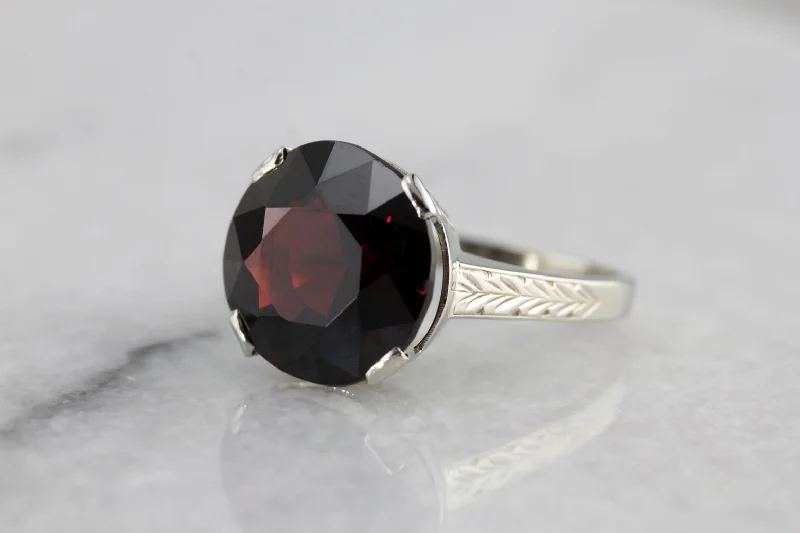 Etched Art Deco Pyrope Garnet Cocktail Ring of the Highest Quality, Perfect Solitaire or Stacking Ring