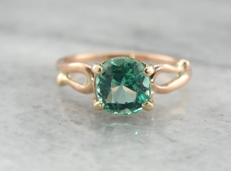 Fine Columbian Emerald Solitaire Ring in Rose and Yellow Gold