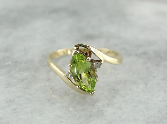 Marquise Peridot Cocktail Ring in Modern Bypass Style Mounting